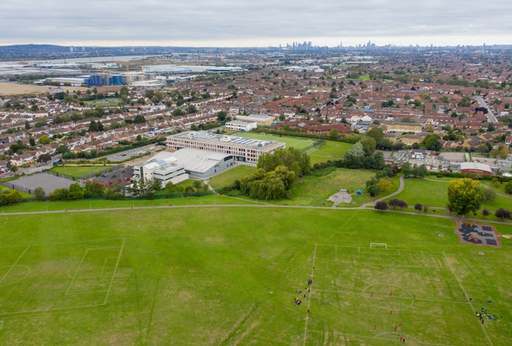 Aerial view of Dagenham Aerial photo of Dagenham, a suburban district in east London showing typical housing estates