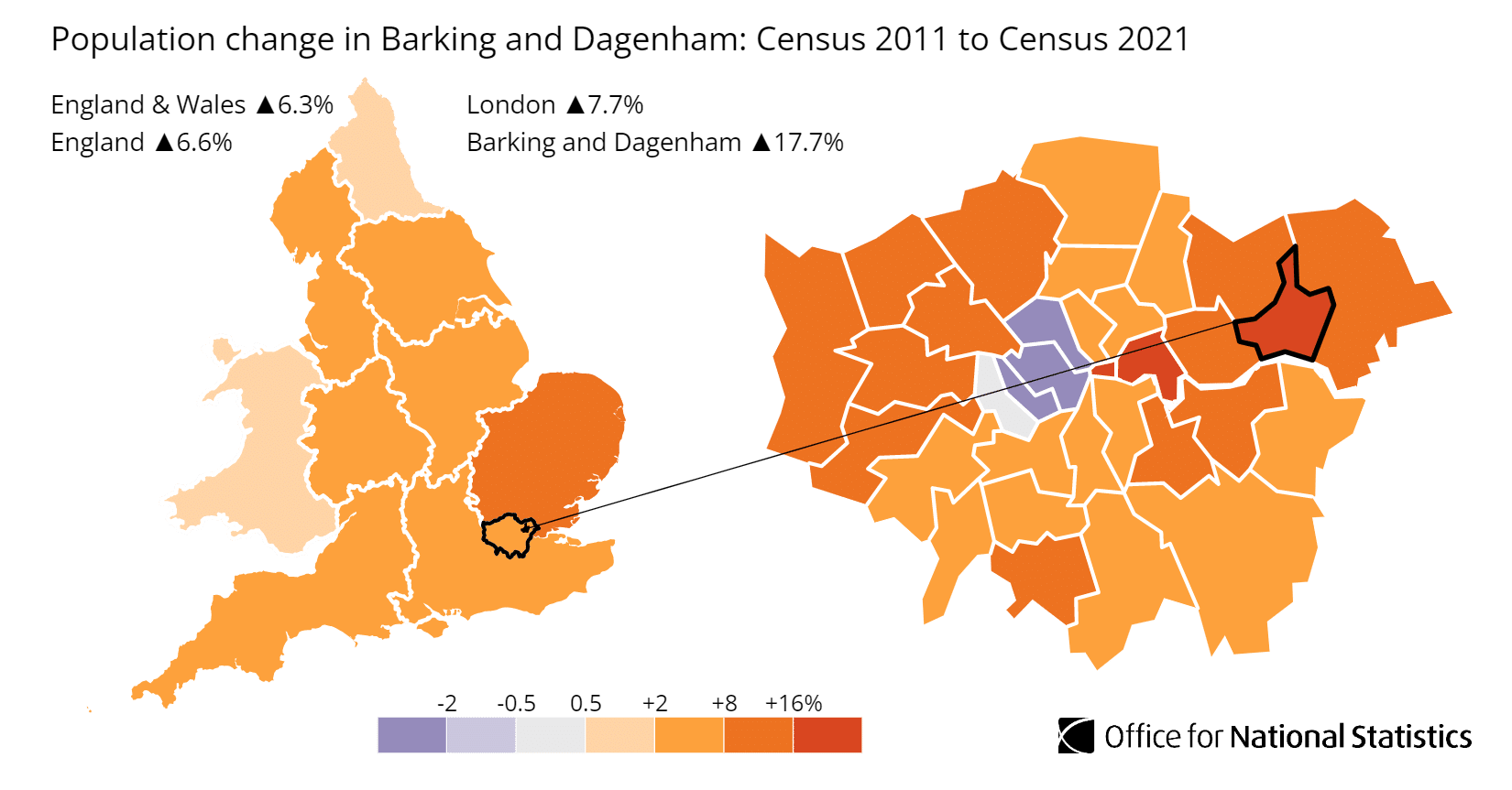 Barking and Dagenham population growth map Barking and Dagenham population growth map