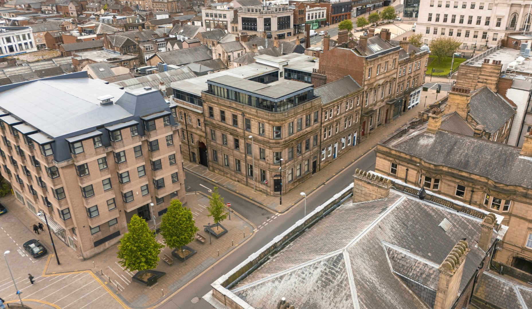 Aerial view of 9 Regent Street in Barnsley town centre