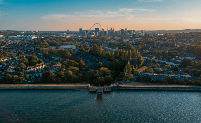 Aerial view of the Welsh Harp reservoir in Brent Aerial view of the Welsh Harp reservoir in Brent, north-west London
