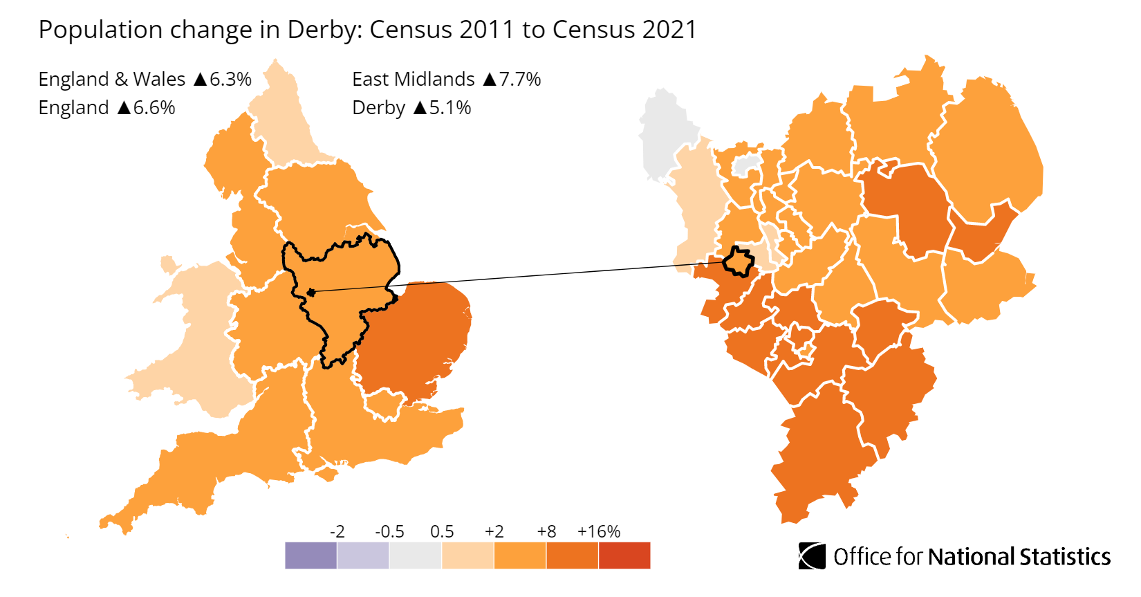 Derby population growth map Derby population growth map