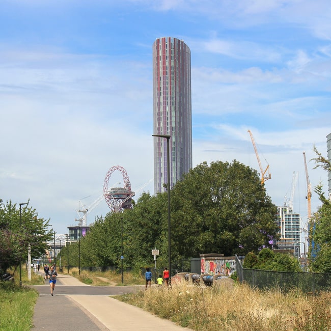 The Greenway walking and cycle path in east London near Tower Hamlets