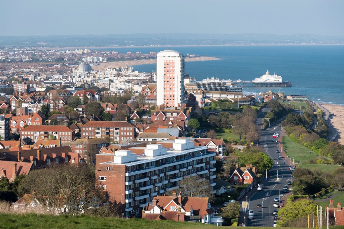 Meads, Eastbourne Panoramic view over Meads in Eastbourne with the town centre, promenade and pier in the distance