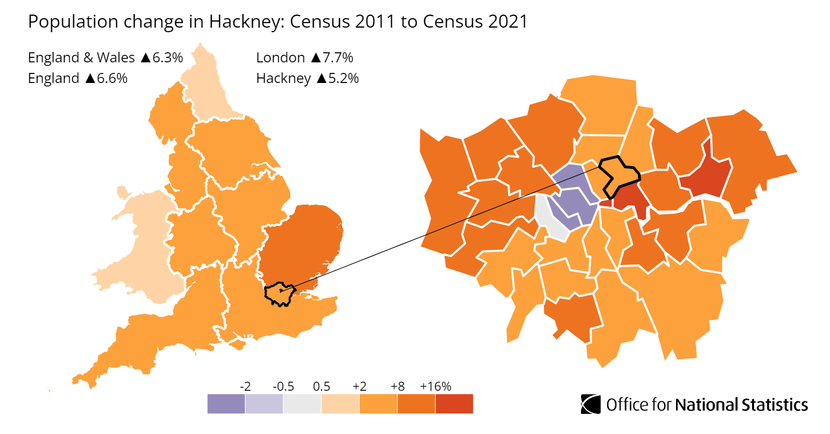 Hackney population growth map Hackney population growth map