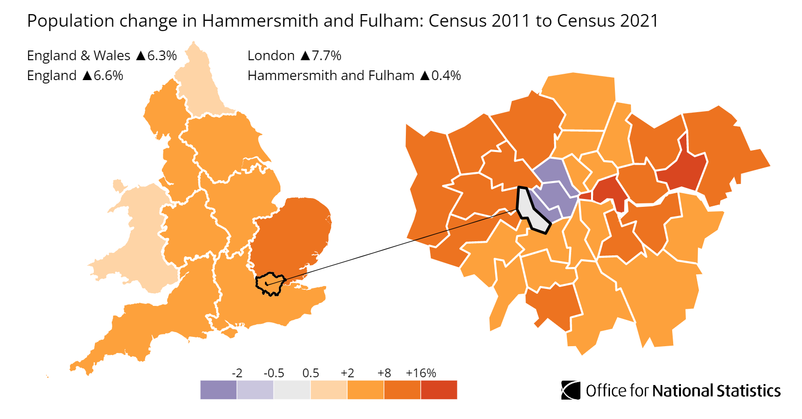 Hammersmith and Fulham population growth map