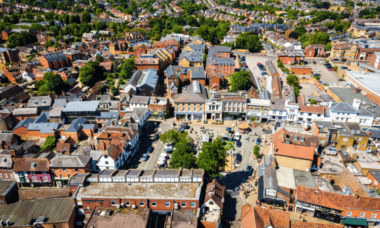 The historic market town of Hitchin in Hertfordshire.