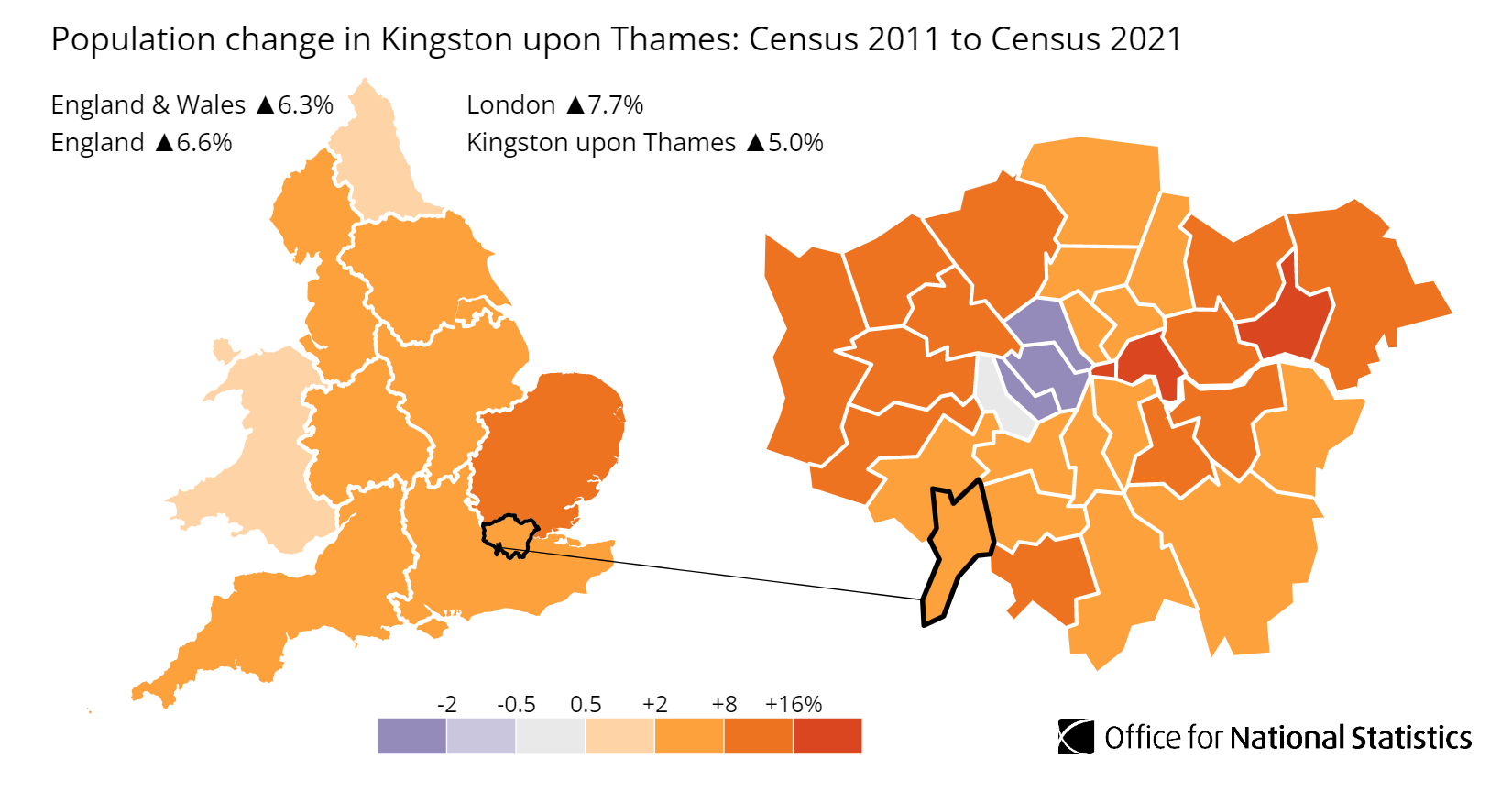 Kingston upon Thames population growth map
