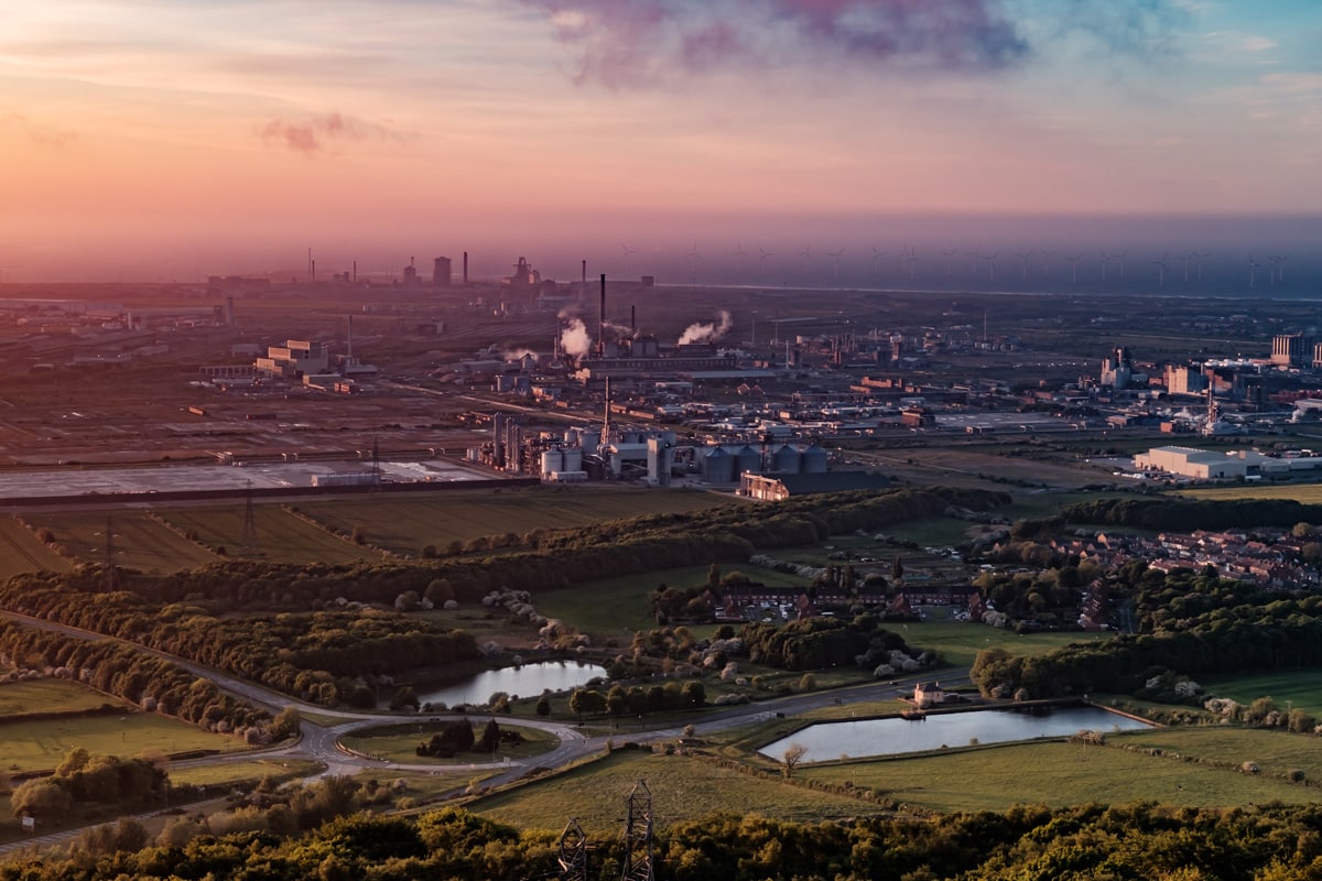Aerial view of the industrial works on Teesside near Middlesbrough
