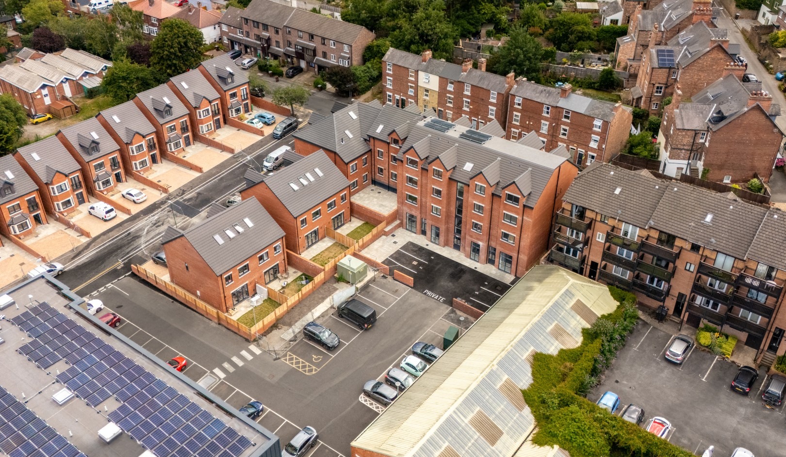 Aerial view of Archers Point apartments in Nottingham