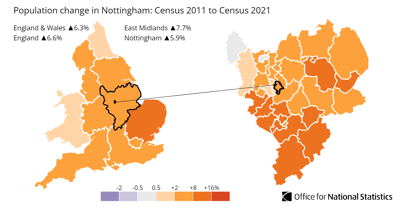 Nottingham population growth map Nottingham population growth map