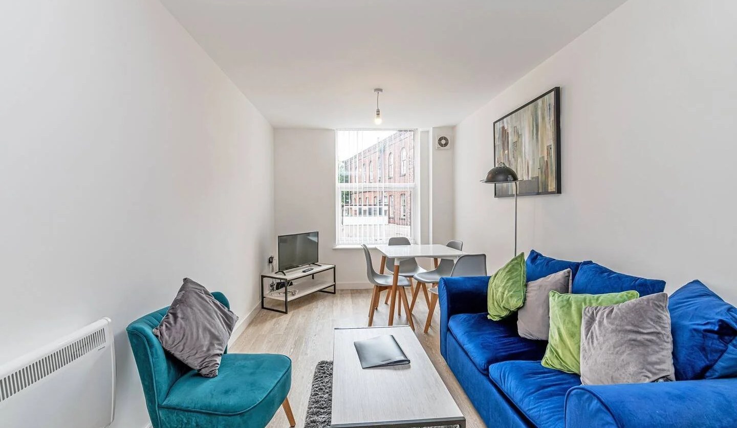 Living area in a Winckley House apartment, Preston