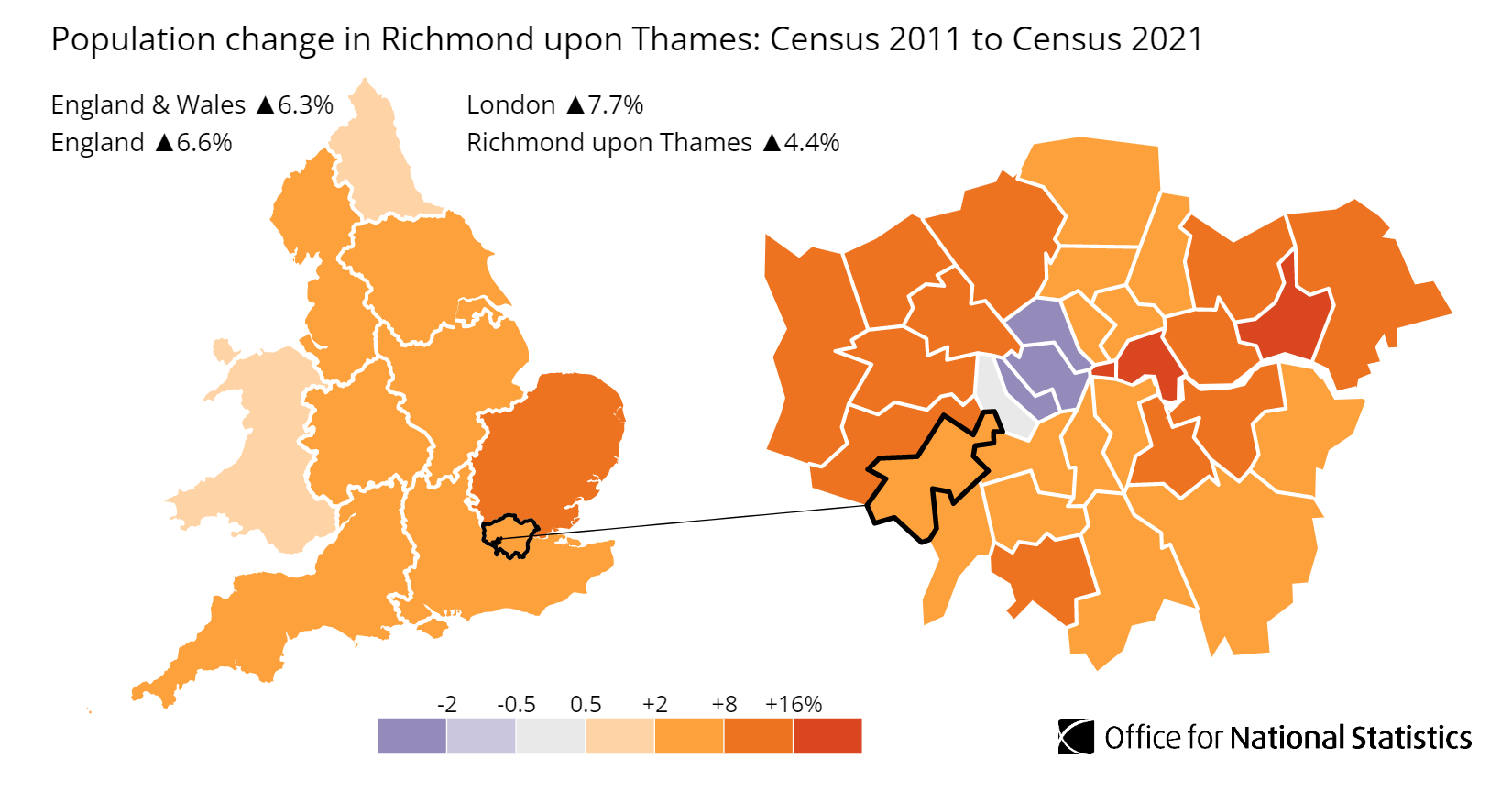 Richmond upon Thames population growth map