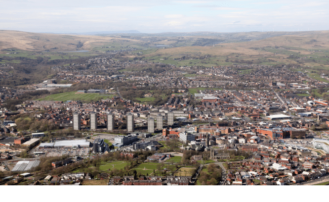 Aerial view of Rochdale town centre