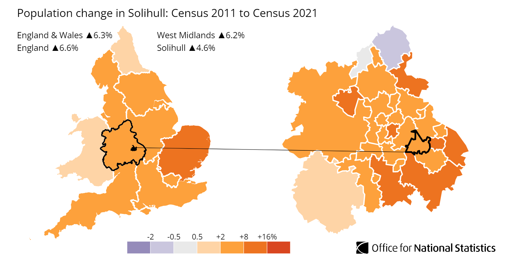 Solihull population growth map Solihull population growth map