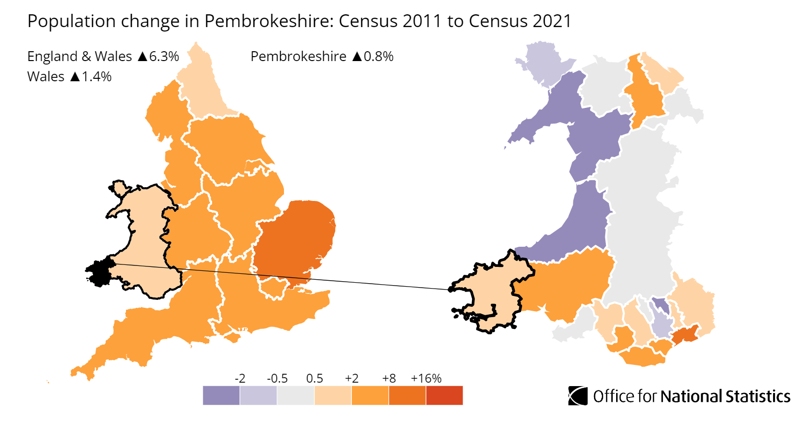 Pembrokeshire population growth map Pembrokeshire population growth map