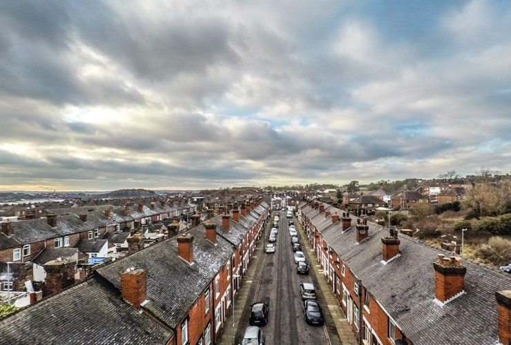 Aerial view of the rooftops of Fenton and Hanley in Stoke-on-Trent