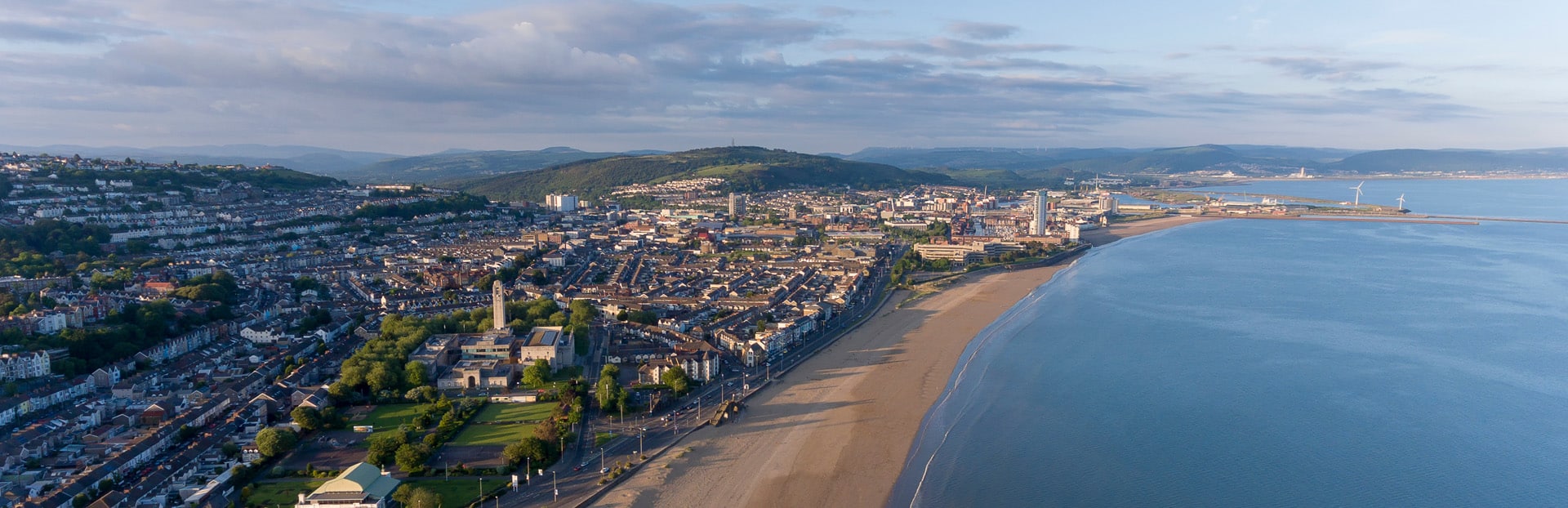 Aerial view of Swansea Bay and the coastline Aerial view of Swansea Bay and the coastline