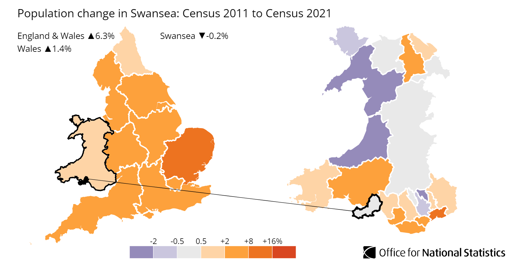 Swansea population growth map Swansea population growth map