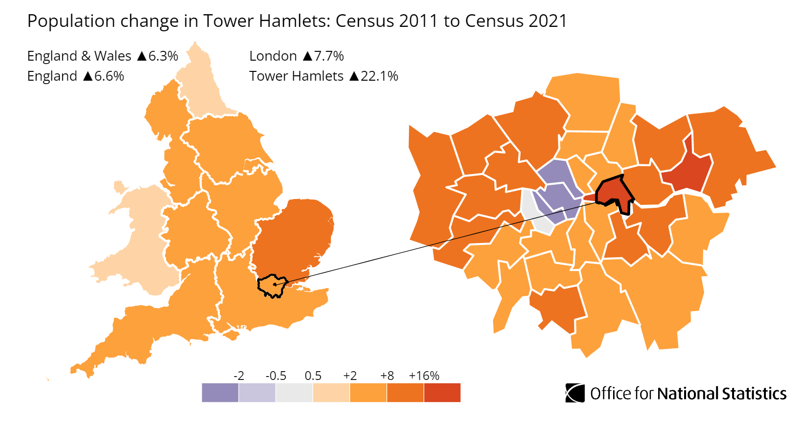 Tower Hamlets population growth map