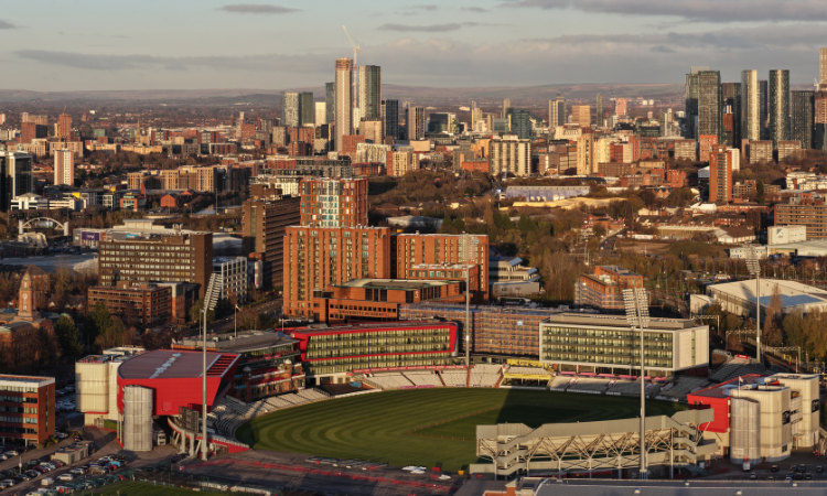 View of Old Trafford cricket ground towards Manchester