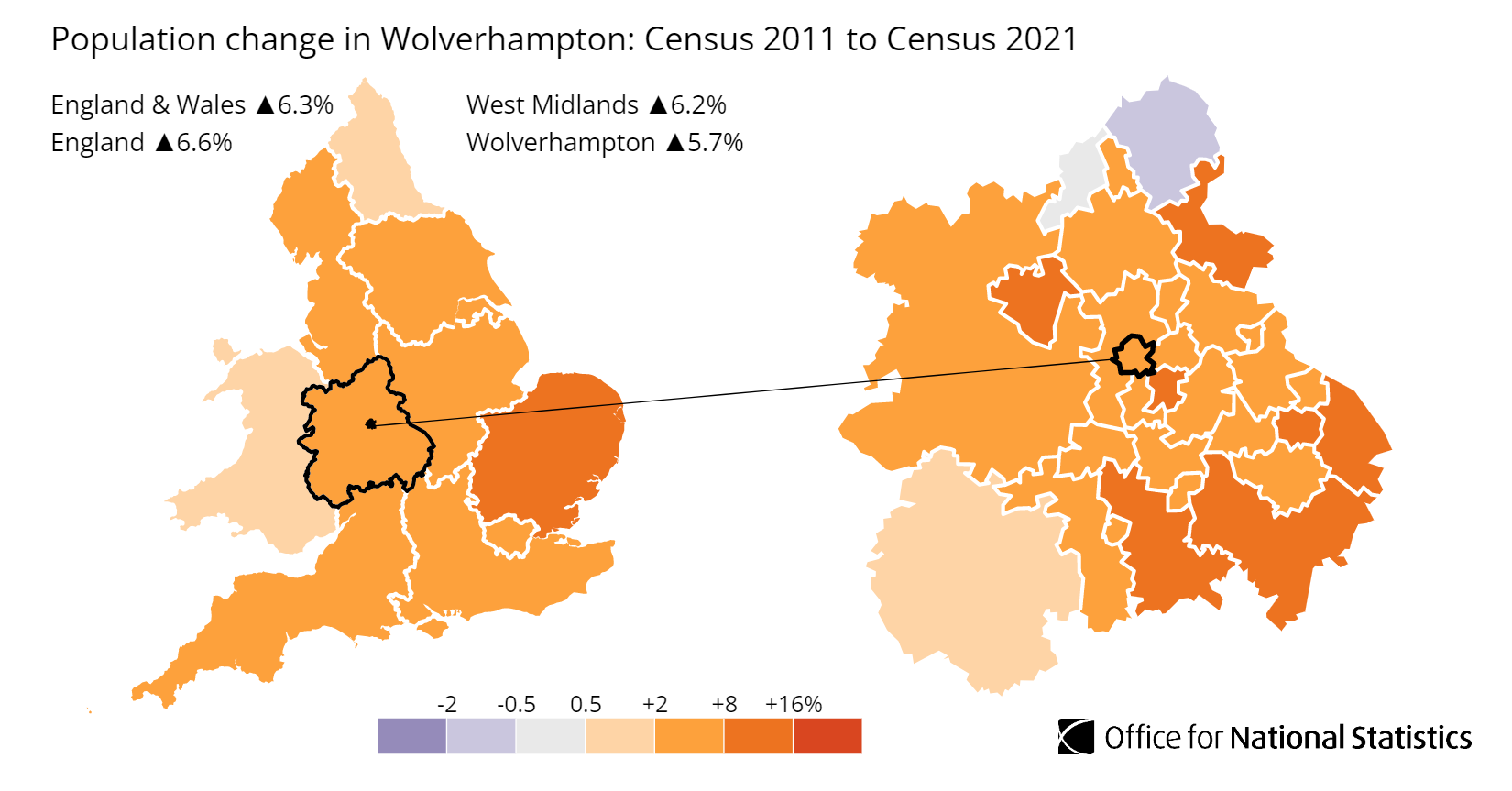 Wolverhampton population growth map Wolverhampton population growth map