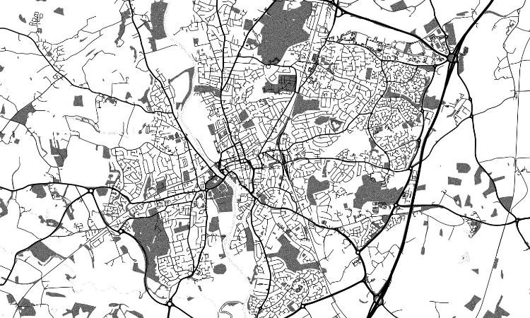 Map of Worcester showing the WR1 to WR5 postcodes
