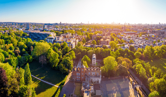 Aerial view of Holland park near Upper Phillimore Gardens Aerial view of Holland park near Upper Phillimore Gardens