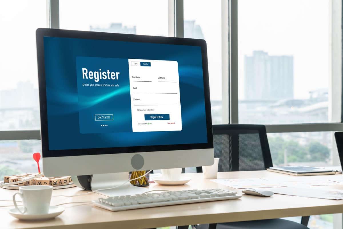 A computer screen showing an online registration form.