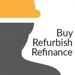 Simple image of a man in a hard hat. Text next to the image says, 'buy refurbish refinance'.