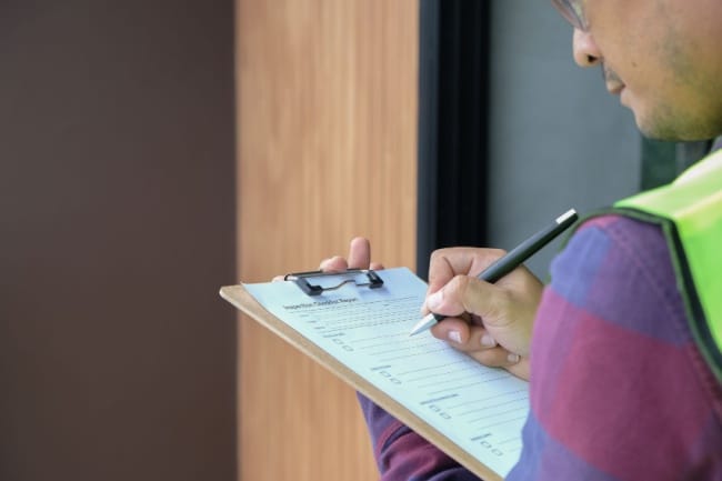 a man with a clipboard and a property inspection checklist