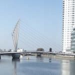 A bridge at Salford Quays in Salford, Greater Manchester.