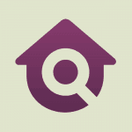An icon that combines the image of a magnifying glass and the image of a house.