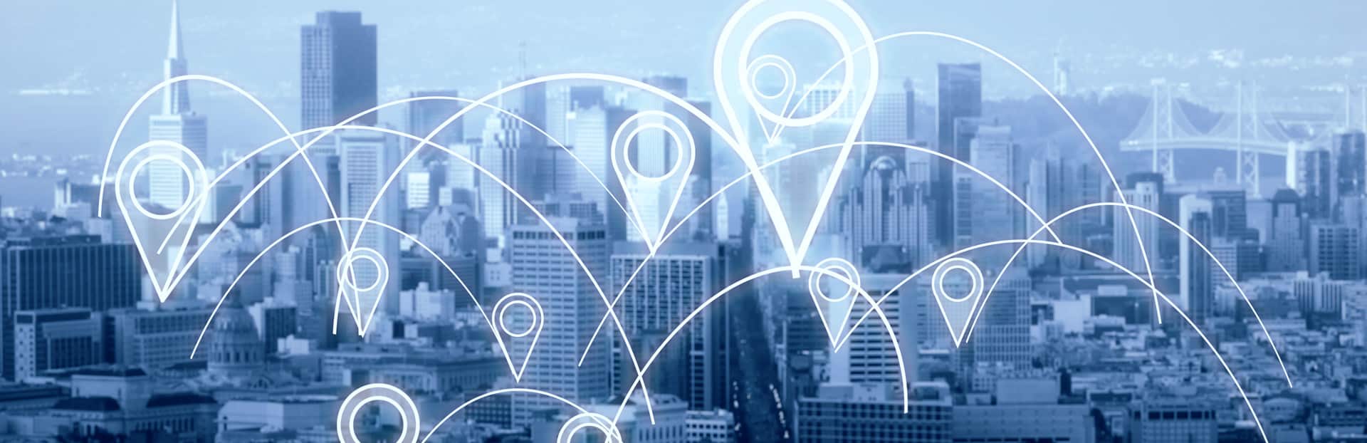 Abstract - a city with an overlay showing GPS markers.