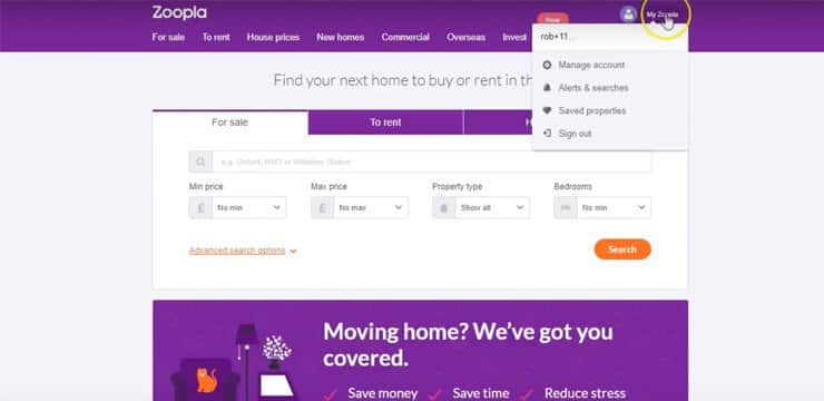 Introduction to Zoopla - Screen Shot Zoopla Homepage