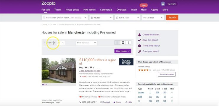 using the most reduced filter on Zoopla to find great investment property