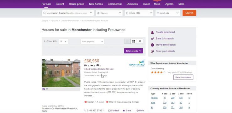 most popular search filter on Zoopla to find investment property