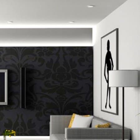 A room decorated in black and white. An example colour scheme for an HMO.