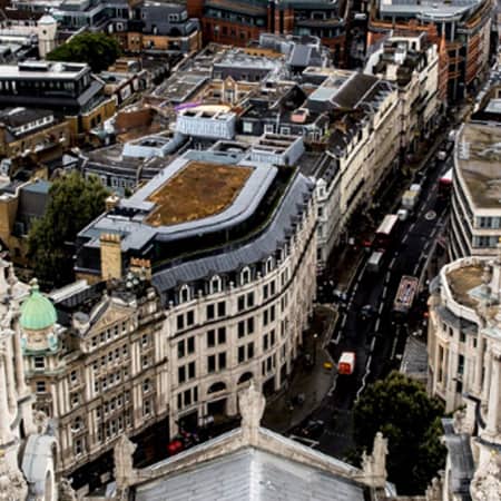 An aerial view of an old street in London.