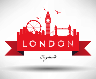 London city skyline graphic with typographic design