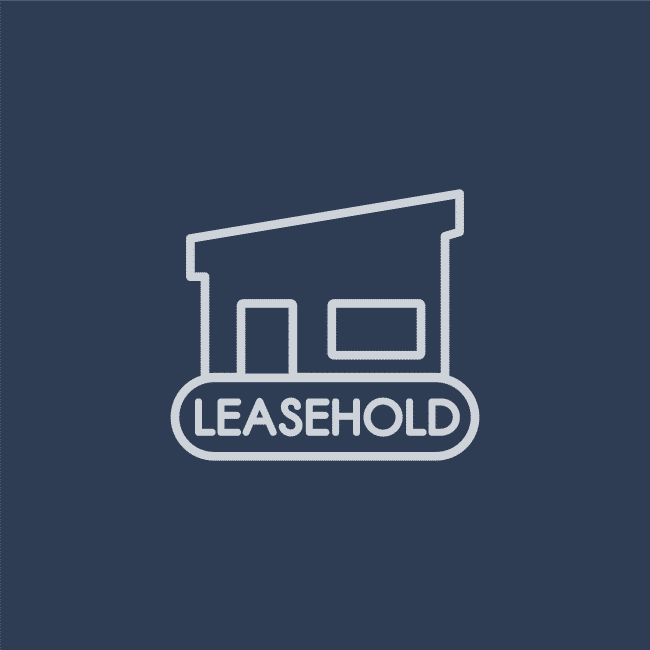 An icon showing a house built on text that says leasehold.