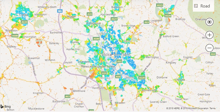 Mouseprice Heat Map, Stoke A house value heat map of Stoke-on-Trent. Screenshot taken from Mouseprice