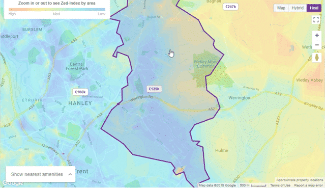 Zoopla Heat Map, Stoke-on-Trent A heat map of house prices in Stok-on-Trent. Screenshot from Zoopla