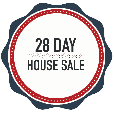 28 Day House Sale, Badge A design element, badge with the text 28 day house sale