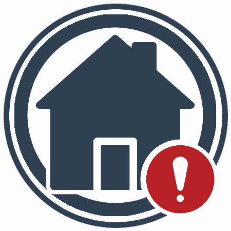 Problem Property, Icon Icon, design element showing a house in a circular border next to an exclamation point