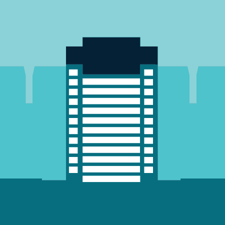 A simple icon depicting an urban tower block.