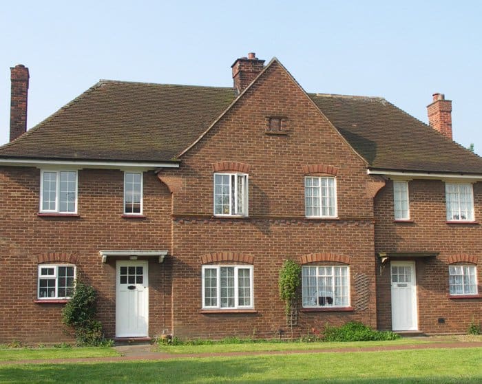 Photograph of 1930s Brick Worker Housing in Stewartby, Bedfordshire. These houses were originally built for employees of the London Brick Company