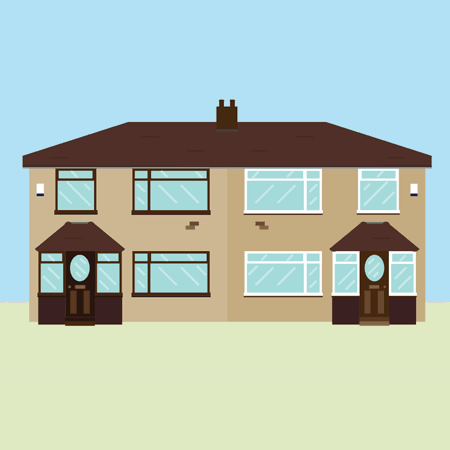 An illustration of a 1950s semi-detached house.