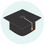 Icon, graphical element. A vector graphic of mortar board or graduation hat.