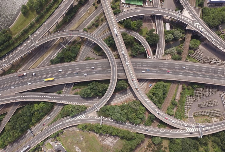 A bird's eye view of Spaghetti Junction in Birmingham.