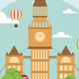 Graphic element, design depicting Big Ben in London.